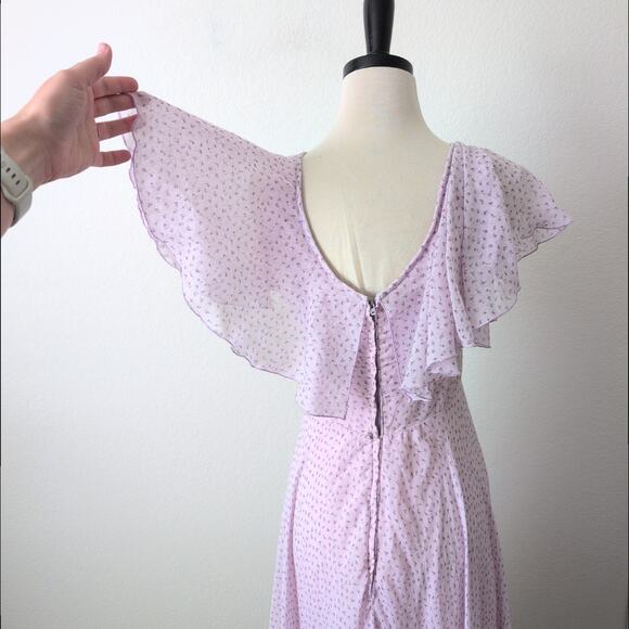 VTG 70s Womens XS Cottagecore Prairie Long Maxi Floral Tiered Lilac Purple Dress - Picture 5 of 16